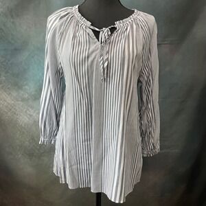 Como Blu‎ Womens Blue White Striped Tie Neck Tunic Blouse P/S A2U214BLU